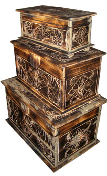Bali Wooden Box Flower carving (set) 